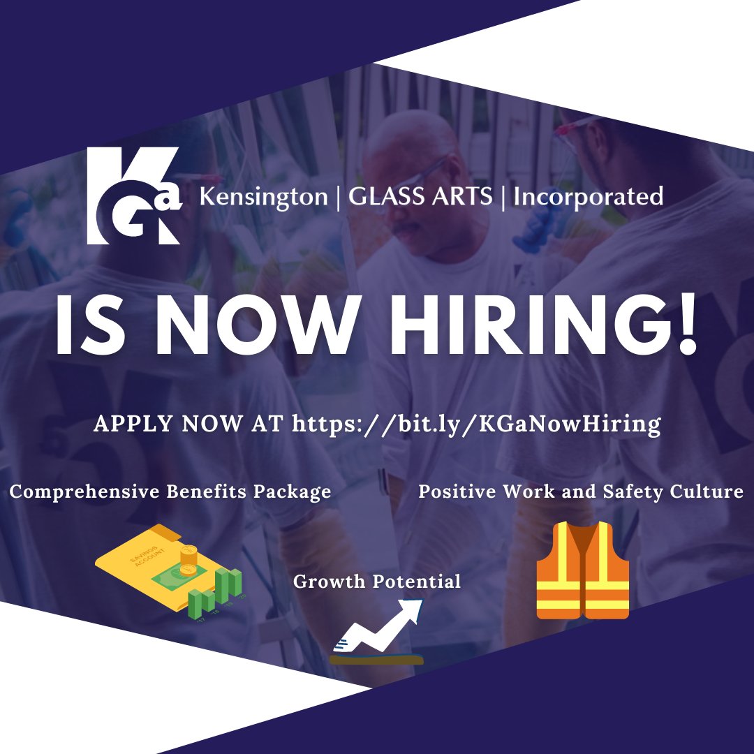 Kensington Glass Arts is #NowHiring in #FrederickMD, #SterlingVA, #BaltimoreMD, and #IjamsvilleMD! Become part of the future of glass now. bit.ly/KGaNowHiring