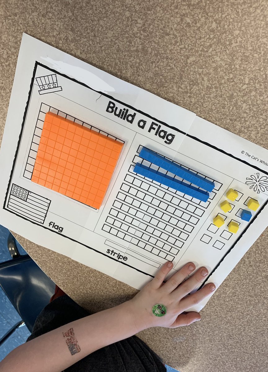 MissAliSeiter's tweet image. We had more Fourth of July fun today in room 102! We practiced our regrouping skills using base 10 blocks  and dice to “Build a Flag”🇺🇸 @BMcClelland24 #smorelearning #smorefun #ESY21