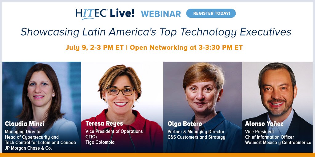 hitecglobal's tweet photo. We know you’re going to❤️meeting this group of Latin American tech stars! Register today: https://t.co/27DGbM6XQC
#webinar
#werarehitec
#pushuppullup
#Executive #LeadershipDevelopment #latam #technology #tech #womenintech #TechTuesday #HITEC50 https://t.co/9DCKNLdGzY