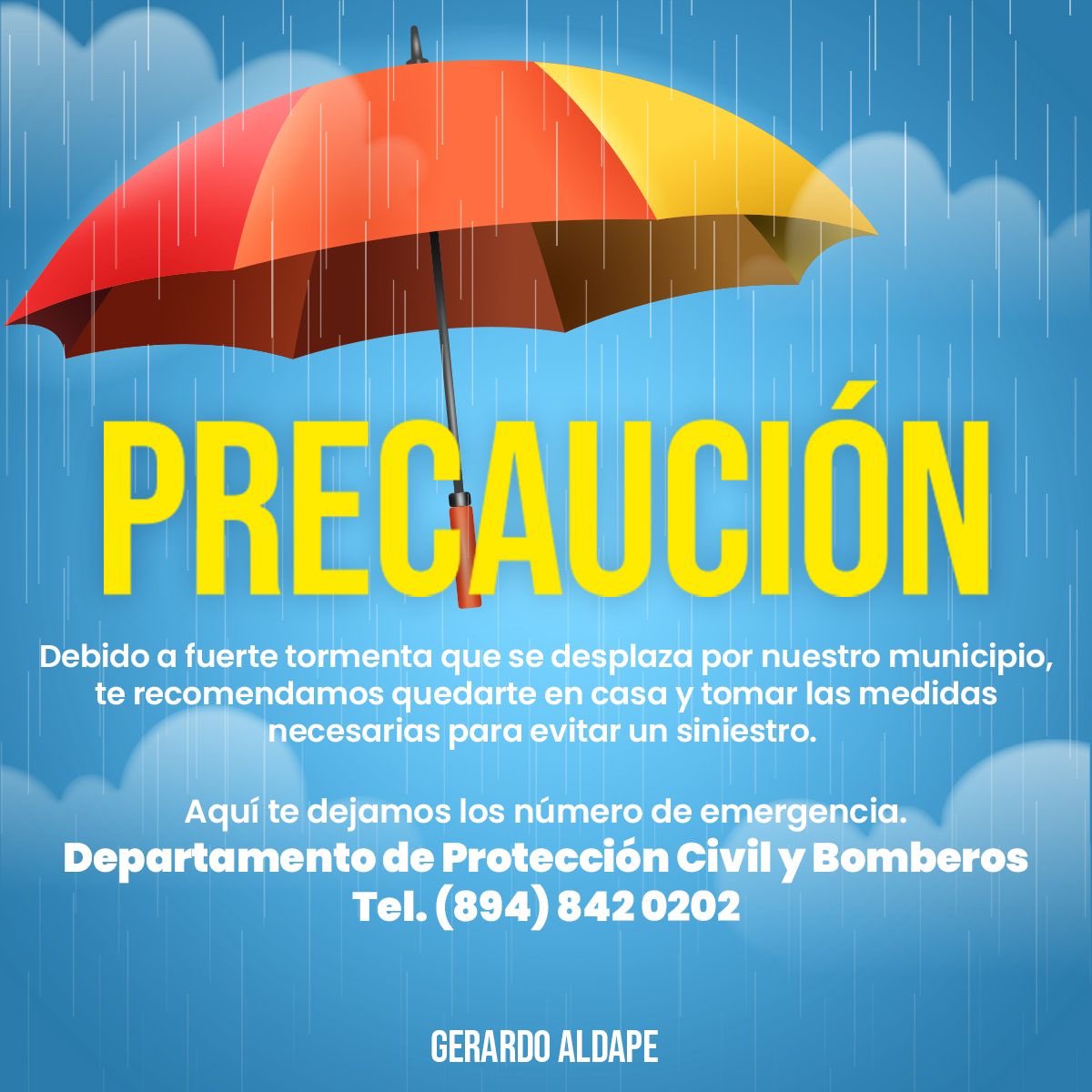 ⚠️En caso de alguna emergencia ponte en contacto con nuestro equipo de Protección Civil y Bomberos, o envíame directamente un mensaje. 

Estamos para servir. 🙌🏻

#GerardoAldape