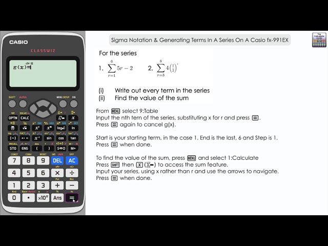 GuideCalculator's tweet photo. Sigma Notation & Terms In a Series Using Casio fx-991EX Classwiz | Sum Of A Series | Summation ➜ https://t.co/6dxRep48iR
#onlinelearning #distancelearning #homeschool #homeschooling #remotelearning #homeschoolingUK #Homeschooling2020 #MathsChat #CG50 https://t.co/YJqErVQJzo