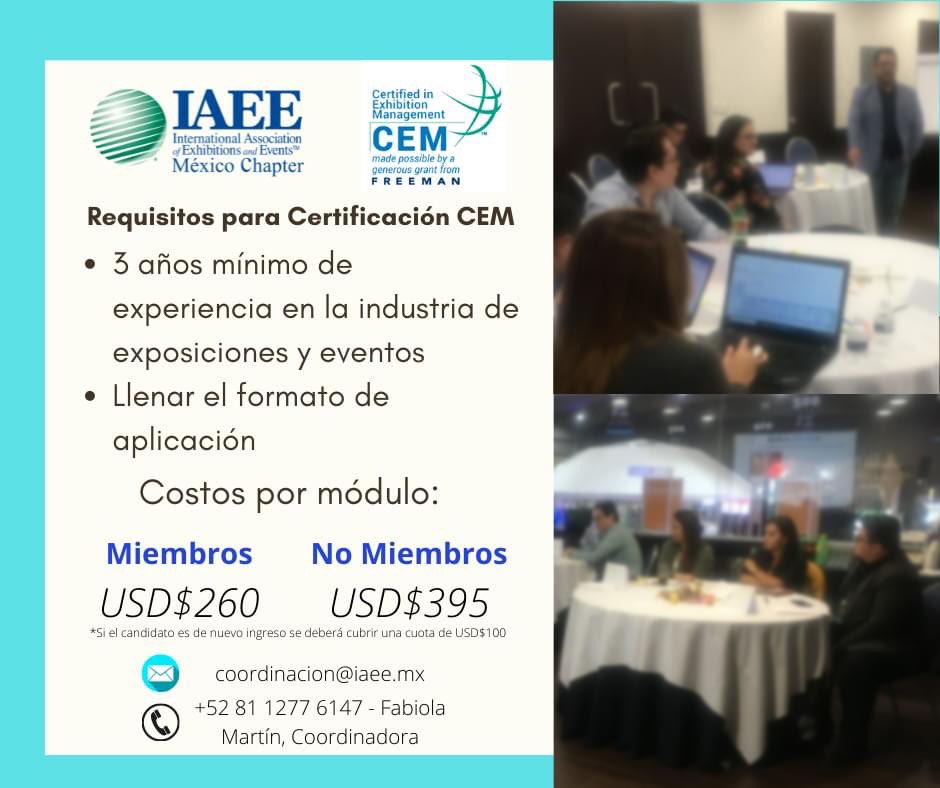 ¡Conoce los requisitos para la Certificación CEM!

Consulta el programa de la Certificación en:
bit.ly/3habQXd

#IAEE #IAEEMexicoChapter