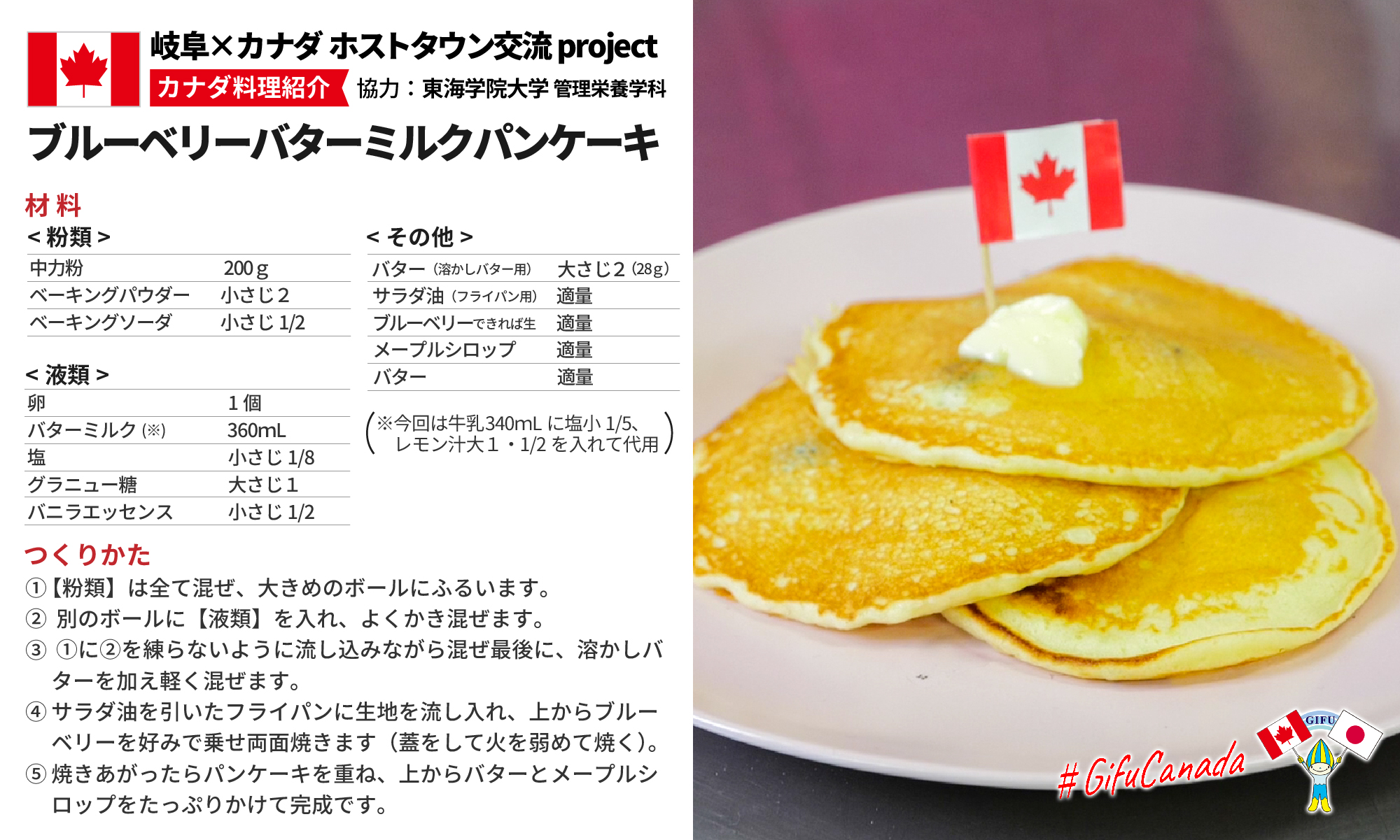 岐阜県公式 Gifucanada ホストタウン交流 Project Al Twitter カナダ料理 ブルーベリーバターミルクパンケーキ カナダの夏には ベリーがたくさん採れるので パンケーキに入れメープルシロップをたくさんかけいただきます ベーコンなどを添えてブランチにも