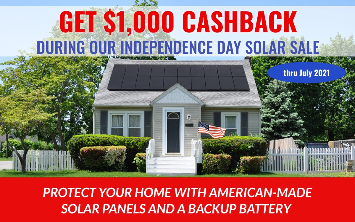 greensoltech's tweet photo. 🇺🇸 Celebrate American Independence by producing your own #solarpower! Receive $1,000 cashback on panels and an additional $250 cashback when you add a battery backup. Offer ends July 31st. ⏳☀️

Click here to find out just how much you could save on solar: https://t.co/4IEcfUXkvR https://t.co/dtfJpNYpiH