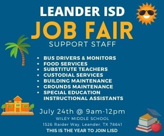 Summer is in full swing and so is hiring at <a href="/LISDCareers/">Leander ISD HR</a>   See details below and join us on July 24th for a Support Staff job fair.  @1LISD <a href="/HiringNow/">INTELCS</a> <a href="/bettertogether/">Better Together</a>  <a href="/publicschools/">SCASA</a>  <a href="/SupportStaff/">Technical Support</a> <a href="/LeanderISD/">Leander ISD</a>