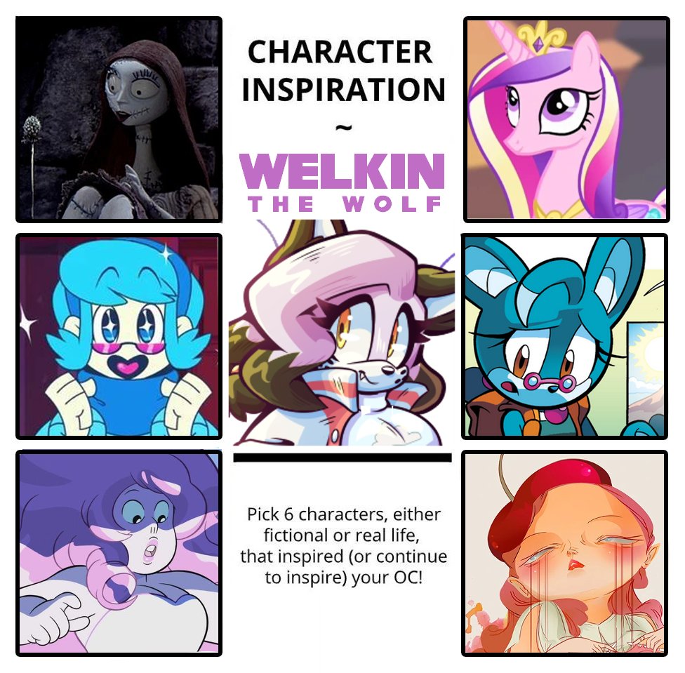 Saw the character inspiration meme going around so I redid it with Welkin 
She's a really old character so the inspiration for her changed a lot through time and also a lot more things sent into her but still lol! 