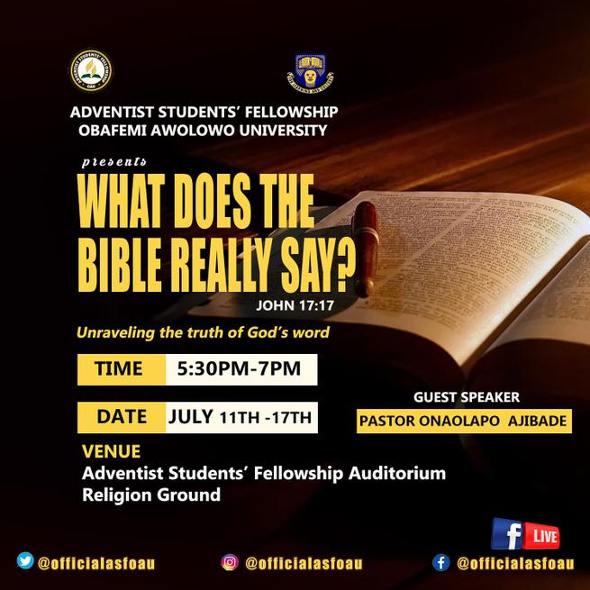 officialasfoau's tweet photo. Do you find great pleasure going through the beauty of God's word?ππ
In this One Week Spiritual Emphasis program,we will have a complete indepth study of God's word to help you get to a whole new level of biblical understanding.
Join us and Be Blessedππ
#ASF_OAU #OAUTwitter https://t.co/G6Bg3KjWj3