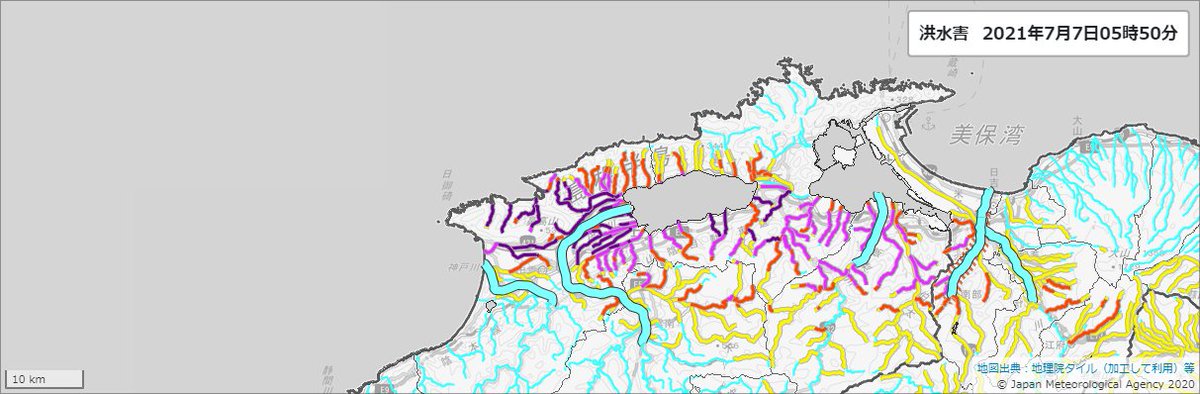 日テレ 気象 防災 そらジロー 松江市付近では災害の危険度非常に高まる 図は 気象庁の危険度マップ キキクル の土砂災害と洪水の危険度です 濃い紫の所はすでに災害が発生していてもおかしくありません 厳重に警戒してください 松江