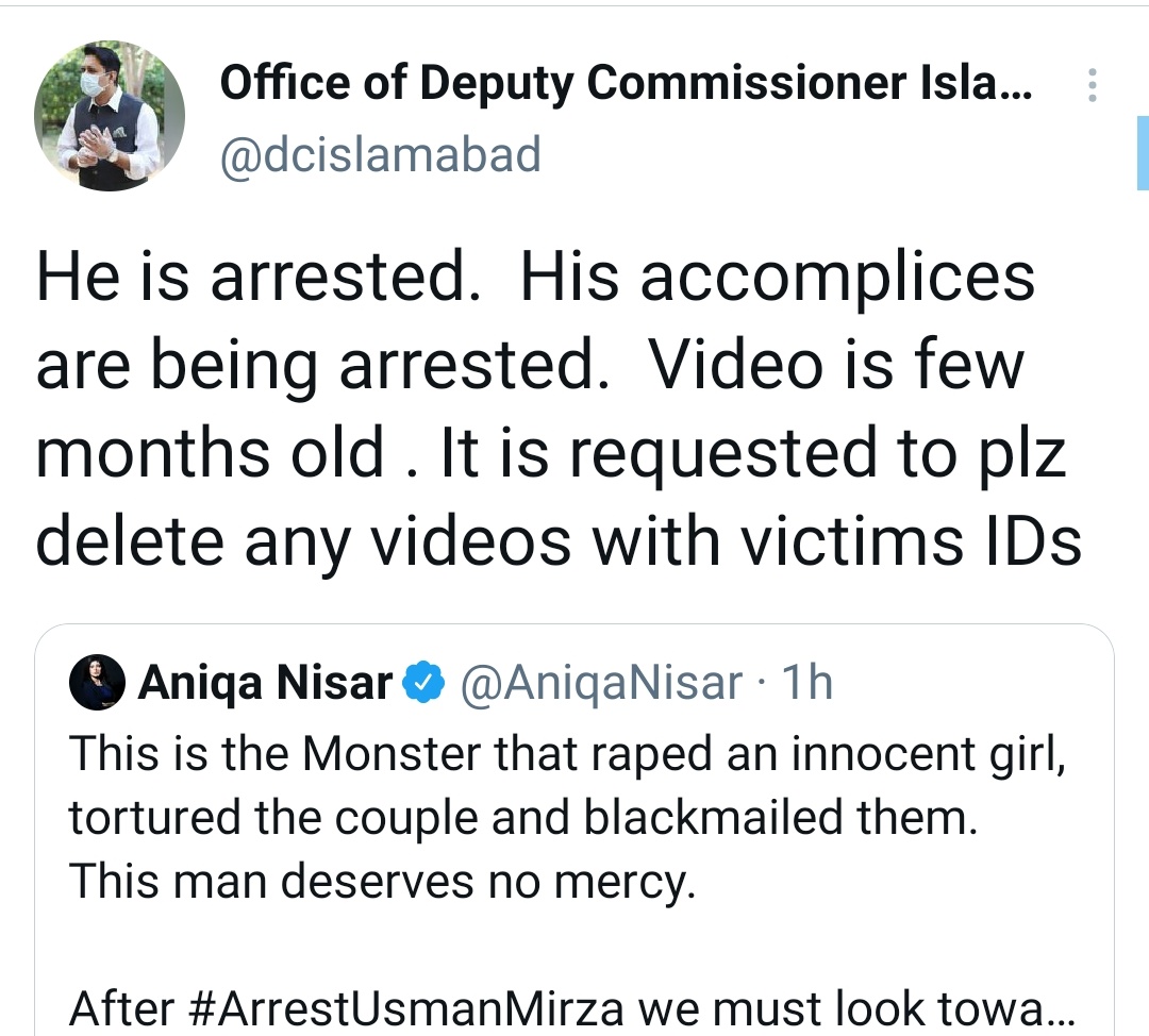 Rabia Mehmood - رابعہ on X: DC ISB says the leaked video of assault by Usman  Mirza is months old. -- Mirzas fb has a post from May where he said he