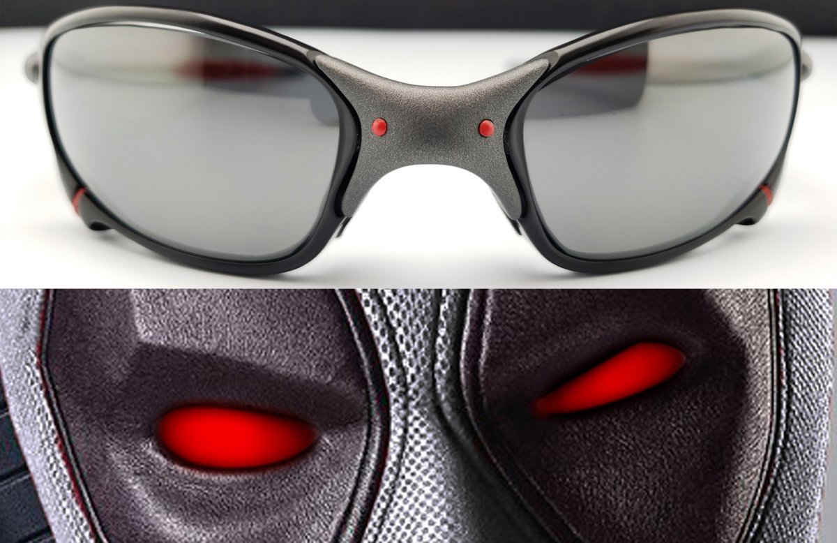 oxmparts's tweet photo. Our newest #oakley #xmetal Cerakote custom Juliet Deadpool X parody.  Cerakote work done by the boys over at @MADCustomCoatin Mad Black Plus w/ Tactical Grey w/ Firehouse Red Pins &amp; Screw accents. #Deadpool #deadpoolx #oakleyxmetal #vintagesunglasses https://t.co/oMLJVWSa99