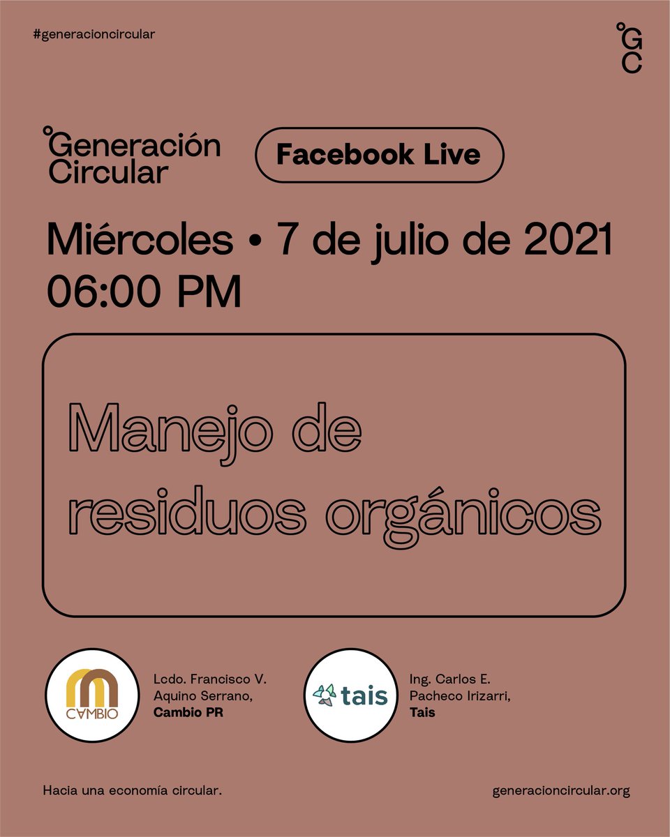¡Sintoniza nuestro Facebook Live mañana miércoles! Hablaremos sobre el manejo de los residuos orgánicos y mejores prácticas.

Facebook.com/generacioncirc…