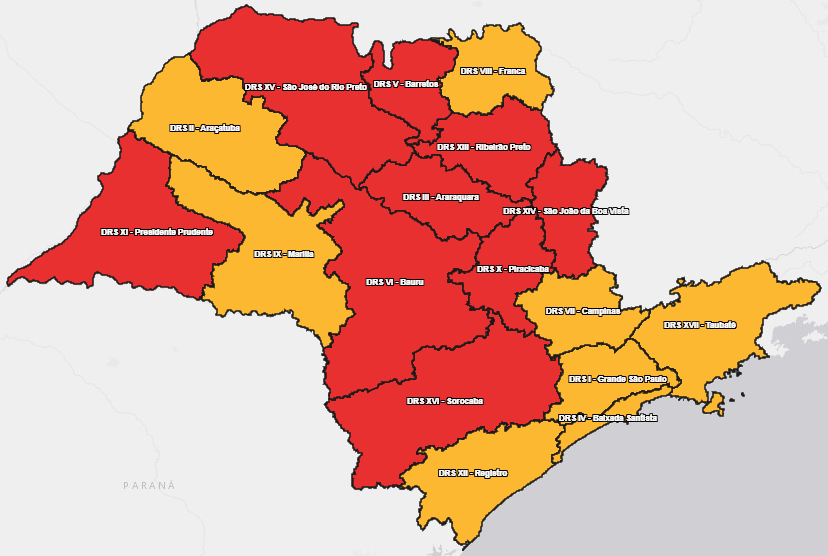 plano_sp's tweet photo. 06/07/2021 - Como o estado estaria classificado com o cálculo padrão dos indicadores desta data.

#planosp #COVID19 #coronavirus #sp #planosaopaulo  #grandesp #aracatuba #baixadasantista #campinas #franca #marilia #registro #taubate https://t.co/mut2ndazVl
