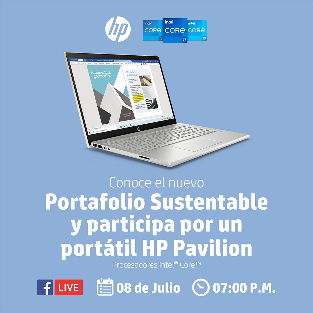 CatalinaG5's tweet photo. Prepárate  para  conocer lo mejor de la #tecnología y la innovación el 08 de julio por nuestro #FacebookLive y conoce el nuevo portátil HP Pavilion, con desempeño de última generación para todas las tareas. 
Conéctate aquí https://t.co/wm0ppIKTvl
#HPpavilionsustentable https://t.co/UnQ36XXWdu