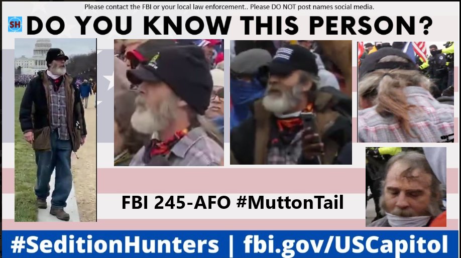 Please share across all platforms. Do you Know this person?? Please contact the FBI with 245-AFO Please do not post names on social media #MuttonTail #DCRiots #CapitolRiots