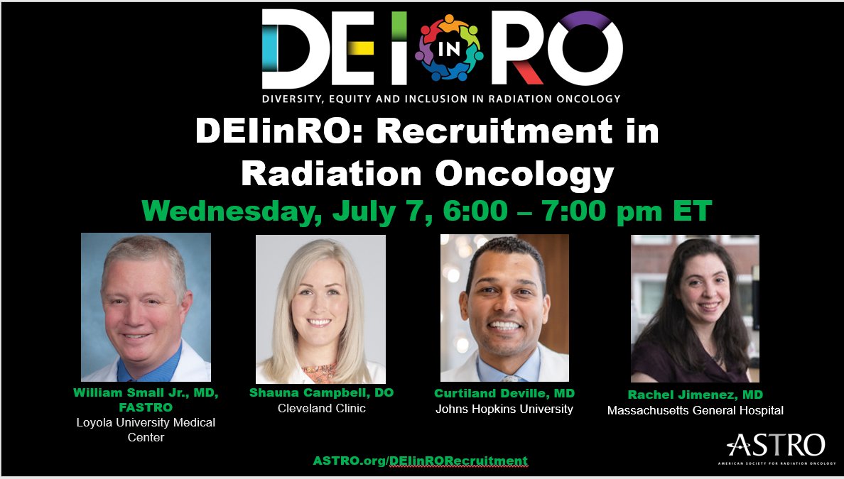 ASTRO (@astro_org) on Twitter photo Join us Wednesday at 6 PM ET for the next #DEIinRo discussion "Recruitment in Radiation Oncology" More info: ow.ly/WtRu50Fq1wa w/session on our YouTube channel youtube.com/user/ASTROTarg… <a href="/WilliamSmallJr/">William Small Jr.</a> <a href="/ShaunaRadOnc/">Shauna Campbell, DO</a> <a href="/RadOncPDs/">Radiation Oncology Program Directors</a> Join us Wednesday at 6 PM ET for the next #DEIinRo discussion "Recruitment in Radiation Oncology" More info: ow.ly/WtRu50Fq1wa w/session on our YouTube channel youtube.com/user/ASTROTarg… <a href="/WilliamSmallJr/">William Small Jr.</a> <a href="/ShaunaRadOnc/">Shauna Campbell, DO</a> <a href="/RadOncPDs/">Radiation Oncology Program Directors</a>