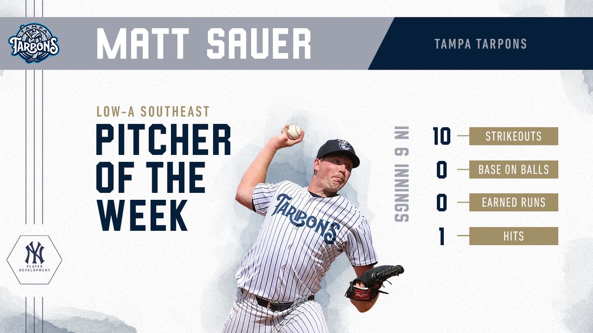 Pitcher of the Week <a href="/redsauers/">Matt Sauer</a> recorded a career-high 10Ks for the <a href="/TampaTarpons/">Tampa Tarpons</a> 👏