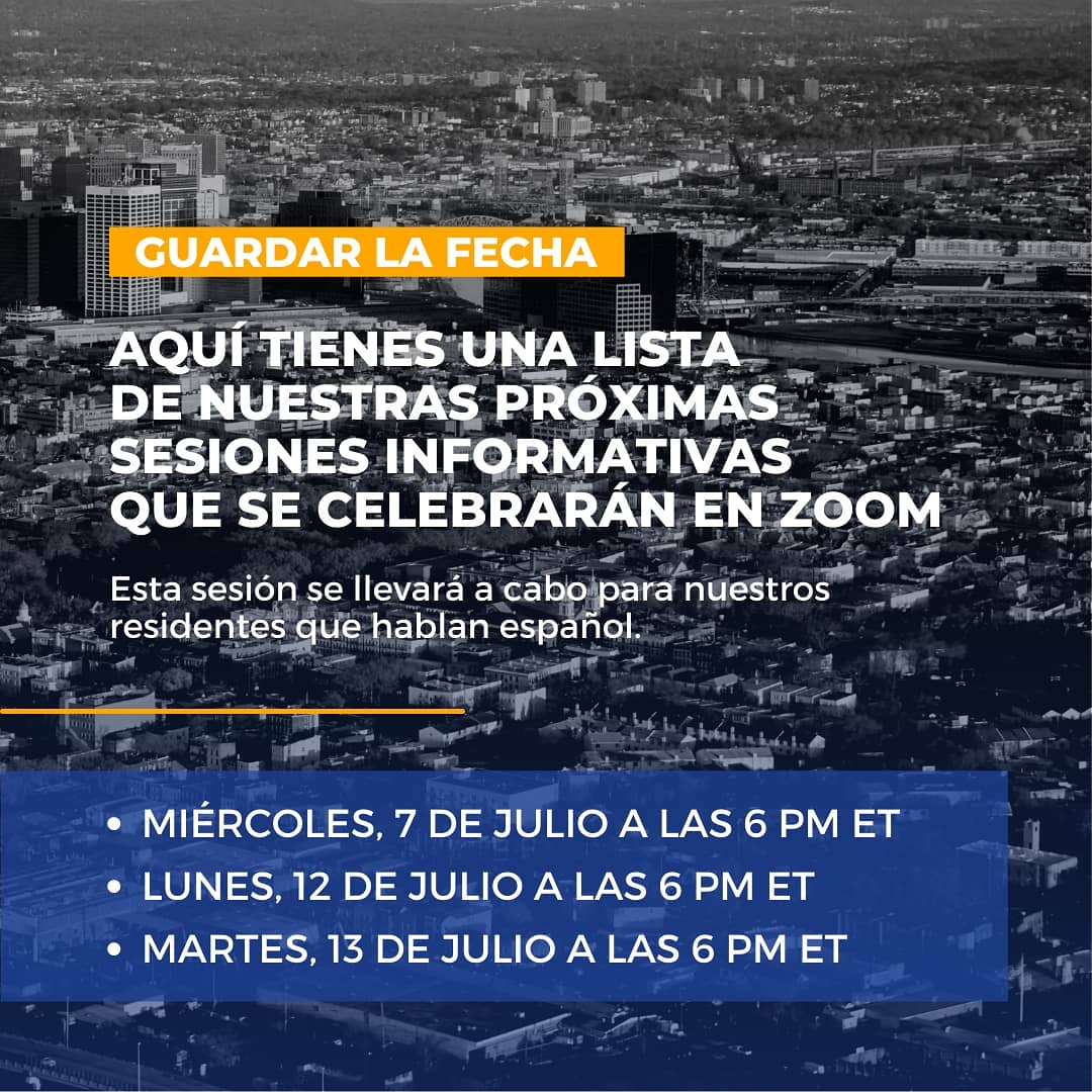 ⚠️ Guarde esta foto y únase a nosotros en una de las fechas seleccionadas para saber más sobre el programa piloto de ingresos garantizados de Newark!