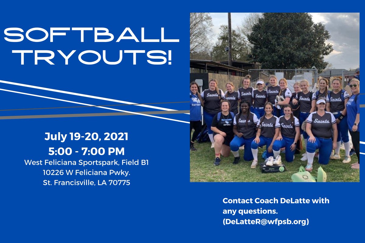 softball_wfhs's tweet photo. 🗓Mark your calendars! Tryouts for the 2021-2022 season are quickly approaching. Tryouts are open to any incoming freshmen, as well as any sophomores-seniors, enrolled at West Feliciana High School. https://t.co/Q3wLV3RaoU