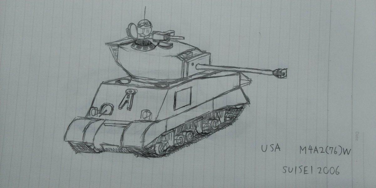 SUISEI20061's tweet photo. #SUISEIの戦車お絵描き
5台目
M4A2(76)シャーマン
M4A2に76.2mm砲を積んだタイプ
ゲームでこそ見るが、映画ではあまり見ない気がする
#M4A2　#シャーマン https://t.co/BBC8urA0lP
