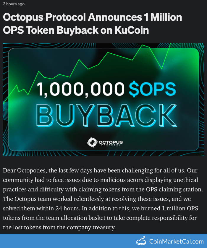 cmcal_bot's tweet photo. 🆕 New Octopus Protocol $OPS event! 
 
07 July 2021 
Token Burn  
 
Source: https://t.co/QwqkqjiE9s https://t.co/KM0pULAB7Z