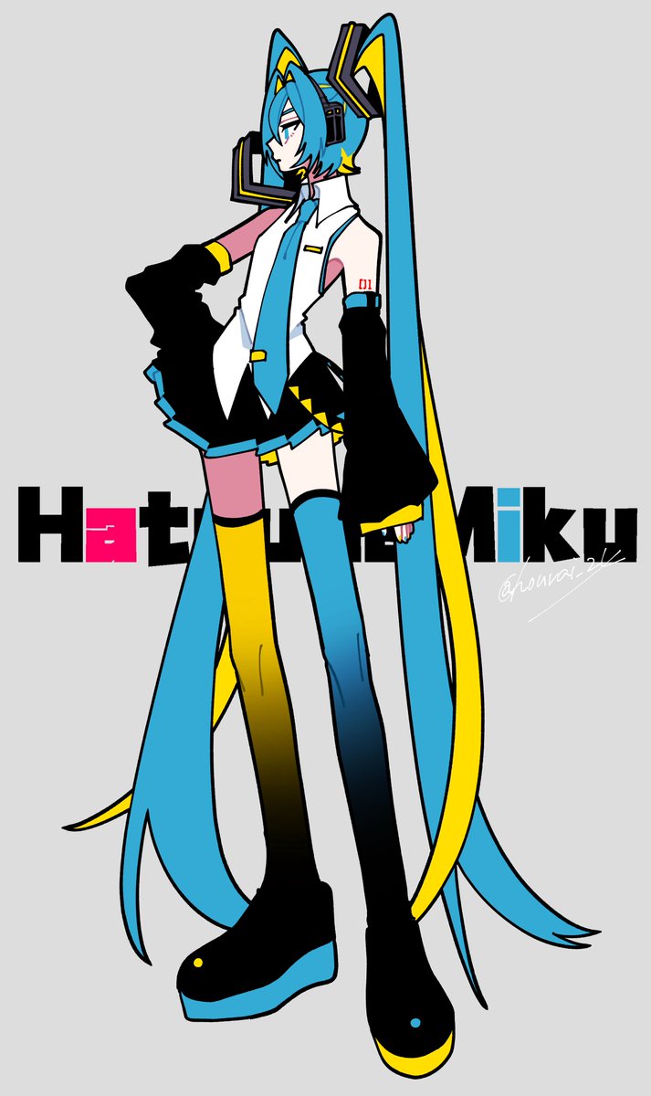 hatsune miku 1girl solo long hair twintails thighhighs necktie detached sleeves  illustration images