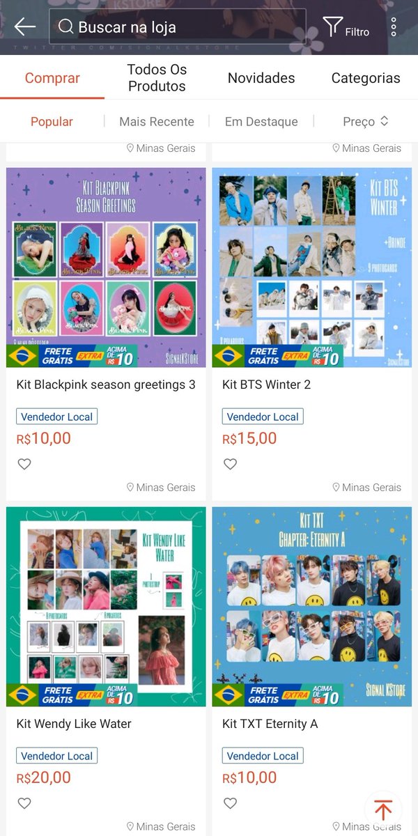 Temos kits de vários grupos além de itens personalizados como photocards, polaroids, posters e o kit surpresa!