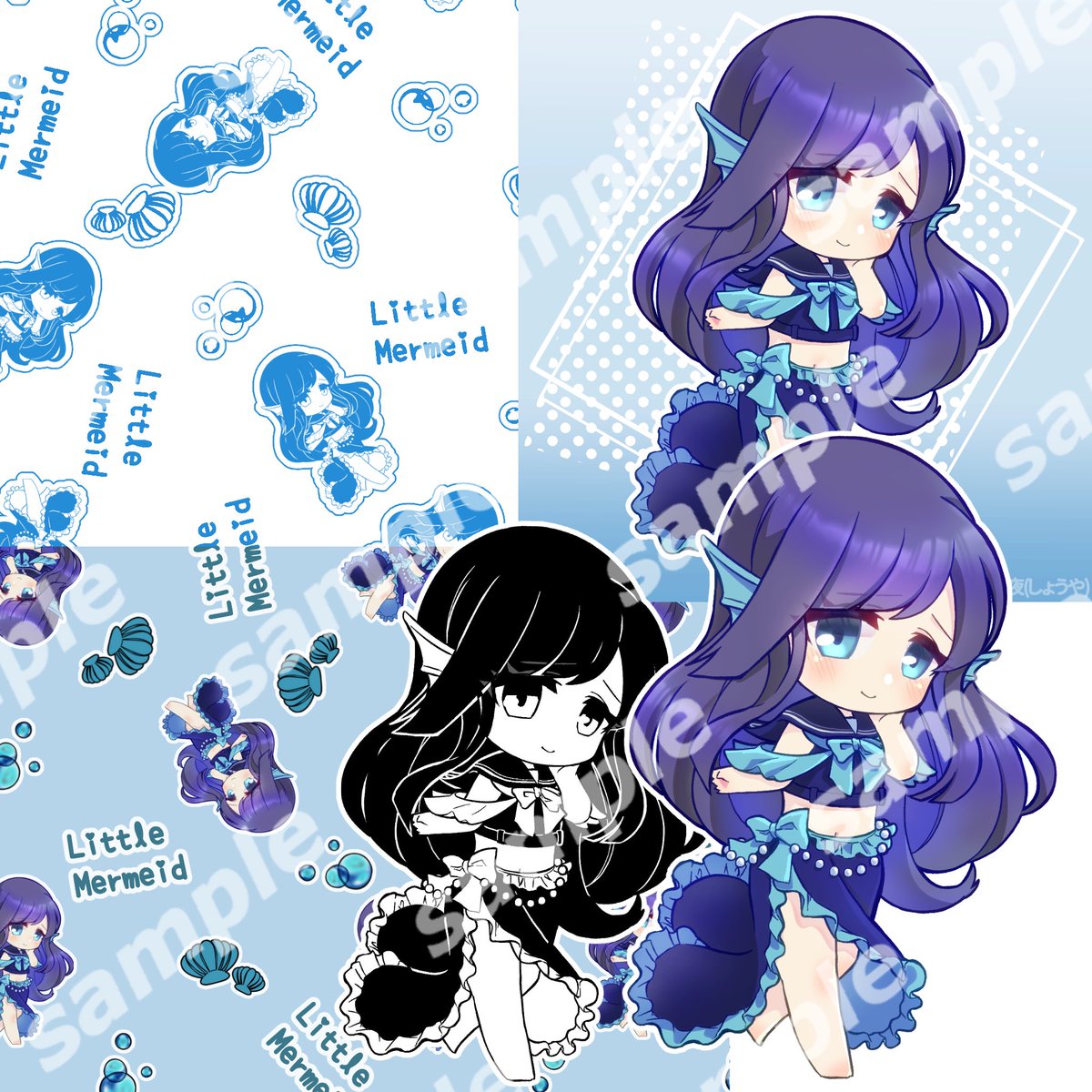 星夜 Q ｲﾗｽﾄﾚｰﾀｰ お仕事報告 デフォルメイラストをご依頼頂きました 人魚姫のイメージで ということでしたので 魚のヒレを連想できるようなフリルと スカートの形にしてみました 有償依頼 有償イラスト デフォルメ ココナラ アイコン