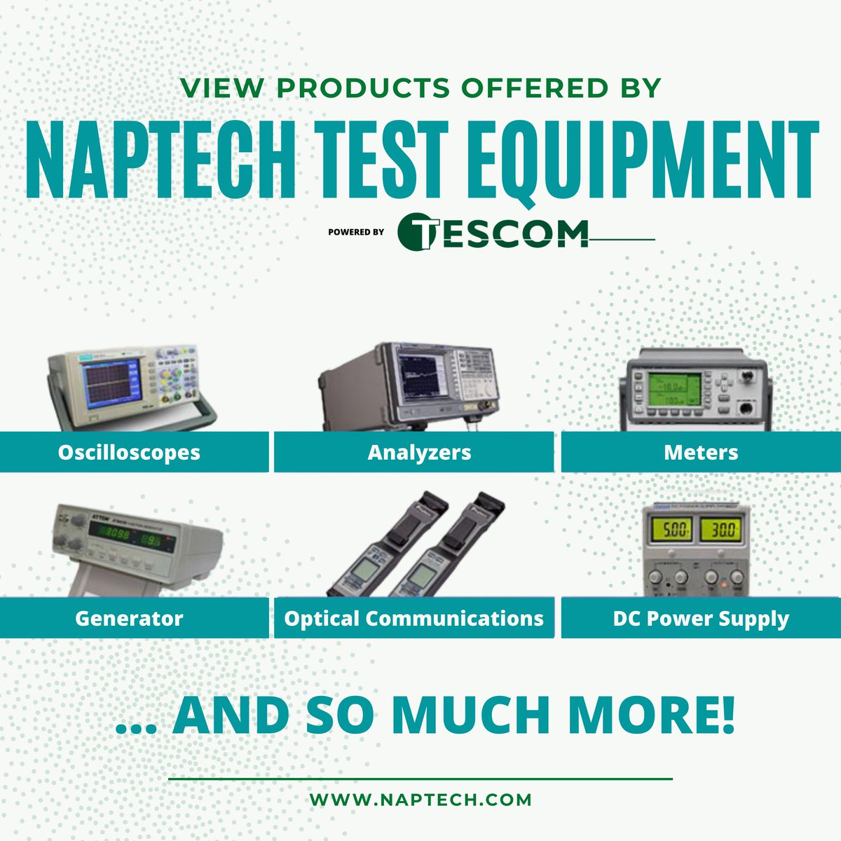 TesComUSA's tweet photo. Sweep generators, oscilloscopes, power sensors, and so much more test equipment products are waiting for you on Naptech's website! Click the link below to find your equipment today! 

Check it out here: https://t.co/LSuCBp8sCV

#generators #oscilloscopes #powersensors #sweep https://t.co/oPPY5SKyTz