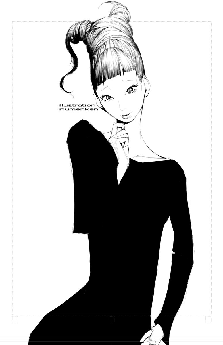 犬面犬 Pixivﾘｸｴｽﾄ3000円ﾏｷﾞｶ 小顔モンスターのイラスト 白黒線画 小顔モンスター