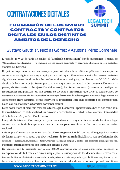 legaltechsummit's tweet photo. El pasado 24 de junio @GustavoGauthier , @ngomezdb  y @PerezComenale  integraron el Panel de "Contrataciones Digitales: Formación de los Smart Contracts y Contratos Digitales en los distintos ámbitos del Derecho". @UMderecho @UnivMontevideo @BrumCostaAbgs @OliveraUy https://t.co/h9U1mXwnKg