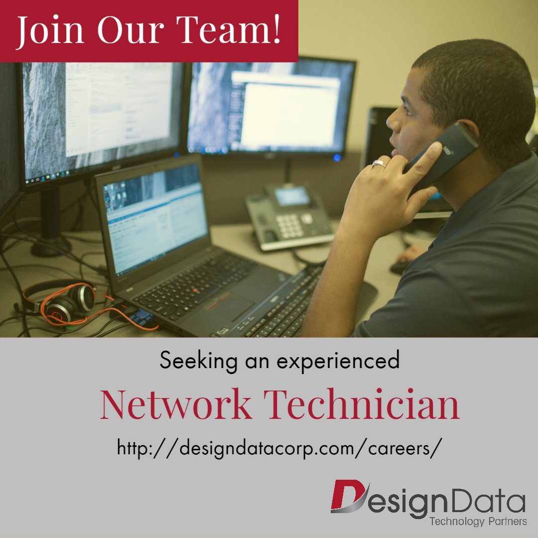 DesignDataCorp's tweet image. We&apos;re seeking an experienced Network Technician to join our Team. If you have a passion for helping others by providing top-notch technical support, we&apos;d love to hear from you. Visit our website for more details and to apply! zcu.io/2Yt0