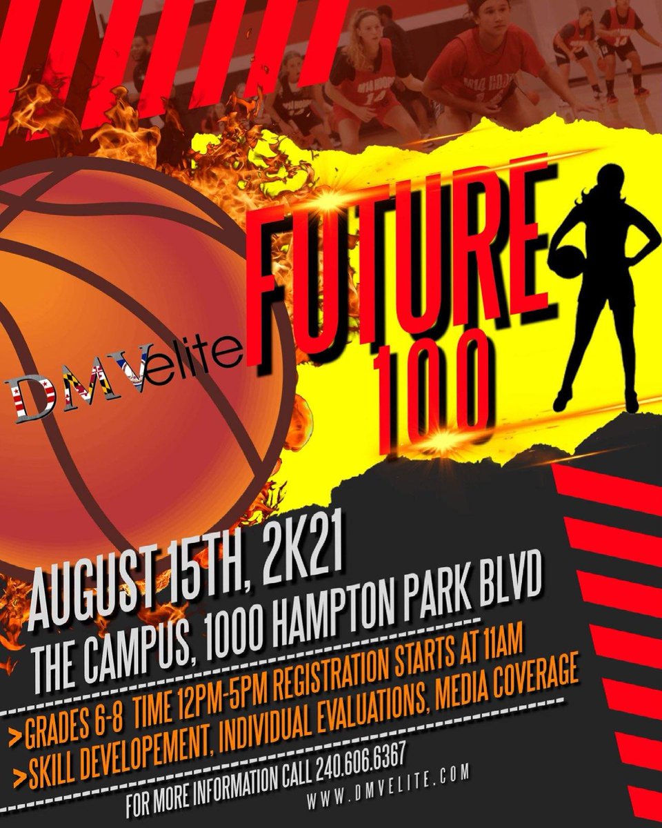 Marcus Helton (@marcushelton) on Twitter photo DMVelite Girls Future 100 
August 15 @ The Campus
Grades 6-8 
dmvelite.com/girlsfuture100 DMVelite Girls Future 100 
August 15 @ The Campus
Grades 6-8 
dmvelite.com/girlsfuture100