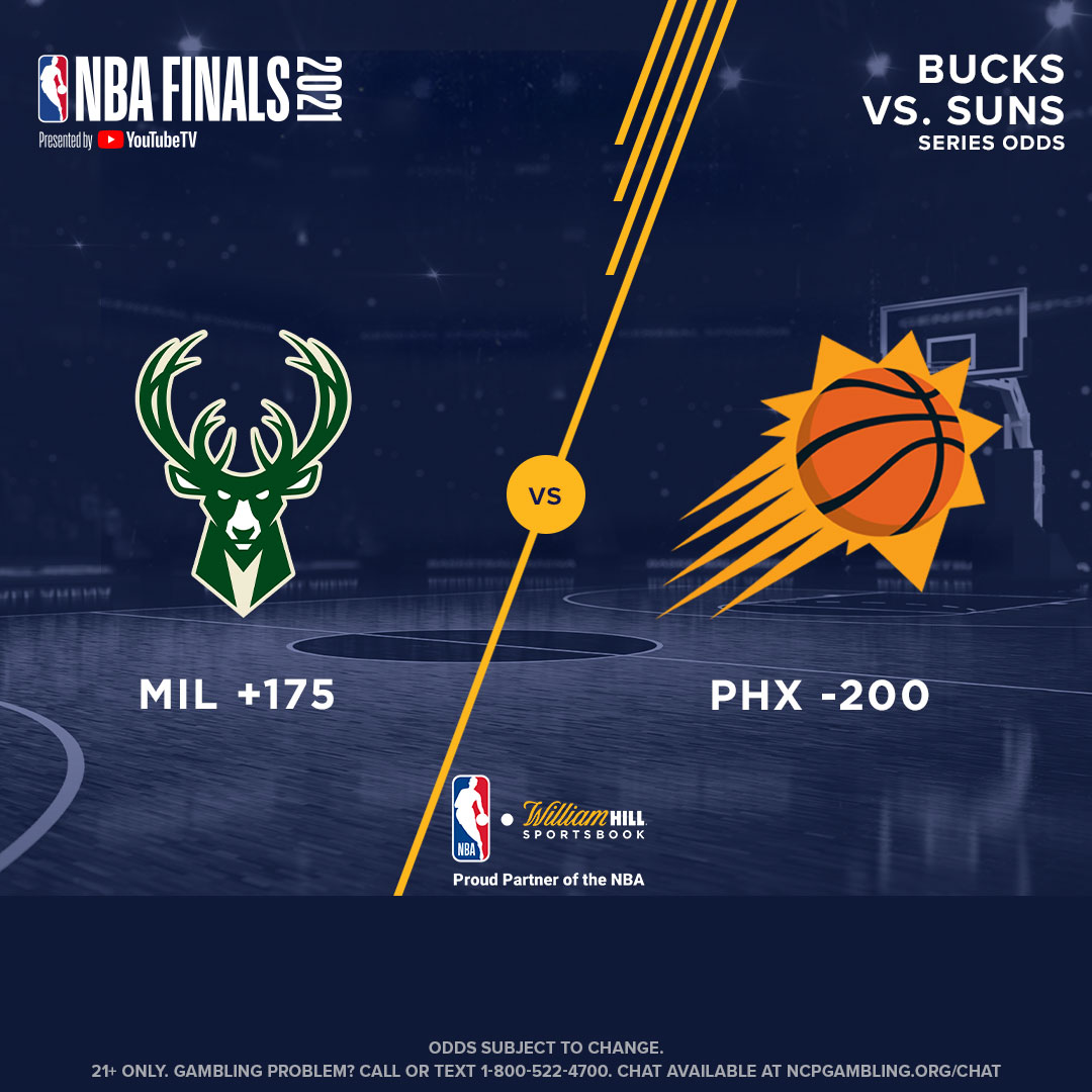 WilliamHillUS's tweet photo. #NBAFinals 
Bucks 🆚 Suns
Game 1⃣
Coming 🆙

Updated trends at William Hill 📈

Series: 
56% of tix on MIL; 74% of dollars on PHX

Game 1:
Spread: 64% of tix &amp; 71% of dollars on PHX
Total: 66% of tix &amp; 77% of dollars on OVER
ML: 51% of tix on MIL; 74% of dollars on PHX https://t.co/kBnNblFd1F