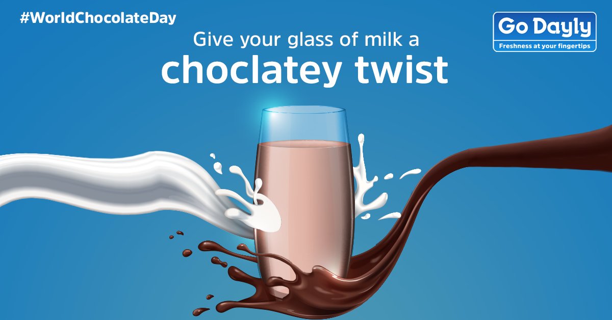 GoDayly's tweet photo. Happy world chocolate day to all the chocolate lovers. Make sure to add a chocolatey twist to your glass of milk.

Go Dayly wishes you Happy World Chocolate Day 

#worldchocolateday 

#GoDayly #Freshness #FreshnessAtYourFingertips #Milkdelivery #Milk #Dairy #DairyFarm #Farm https://t.co/x1U19ex16p