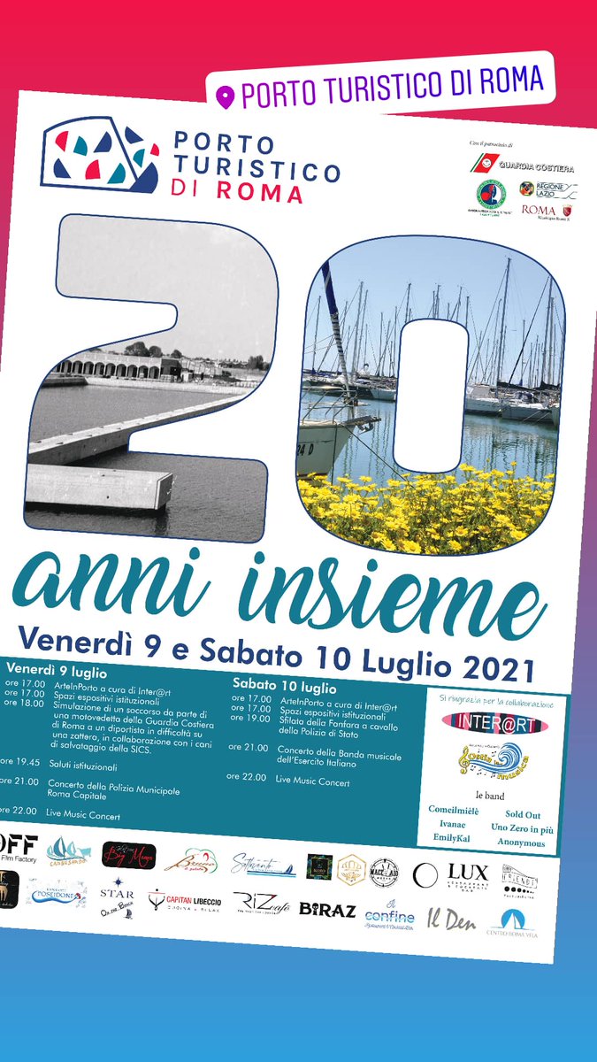 20 anni insieme! Venerdì e sabato li vogliamo festeggiare con voi. Vi aspettiamo dalle 17.00 alla spiaggia centrale del porto.