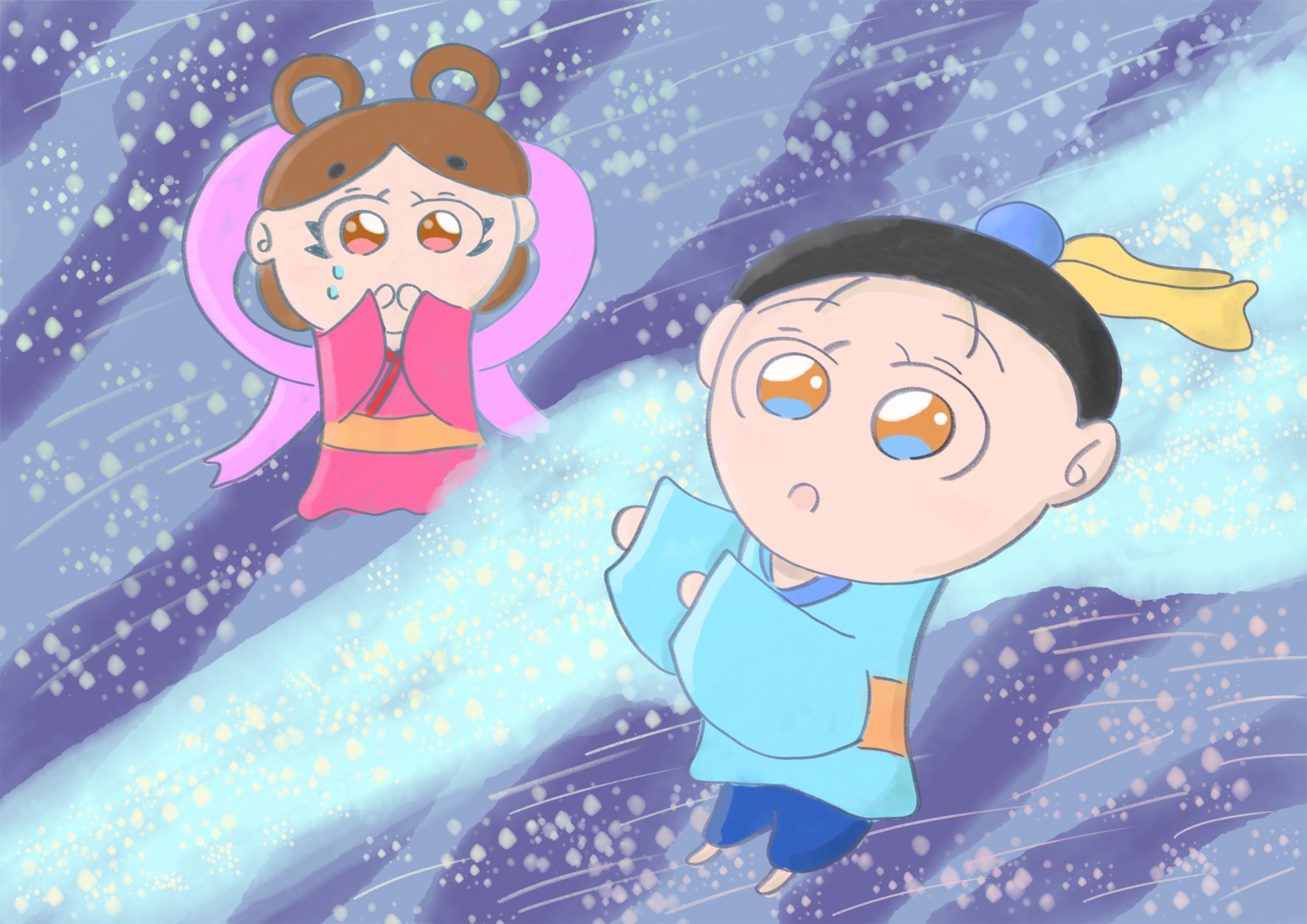 Aki イラストレーター 天の川で離れ離れになった織姫と彦星 今日は七夕ですね イラスト イラストレーター かわいいイラスト イラスト好きな人と繋がりたい みんなで楽しむtwitter展示会 T Co Kz2tqsv59q Twitter