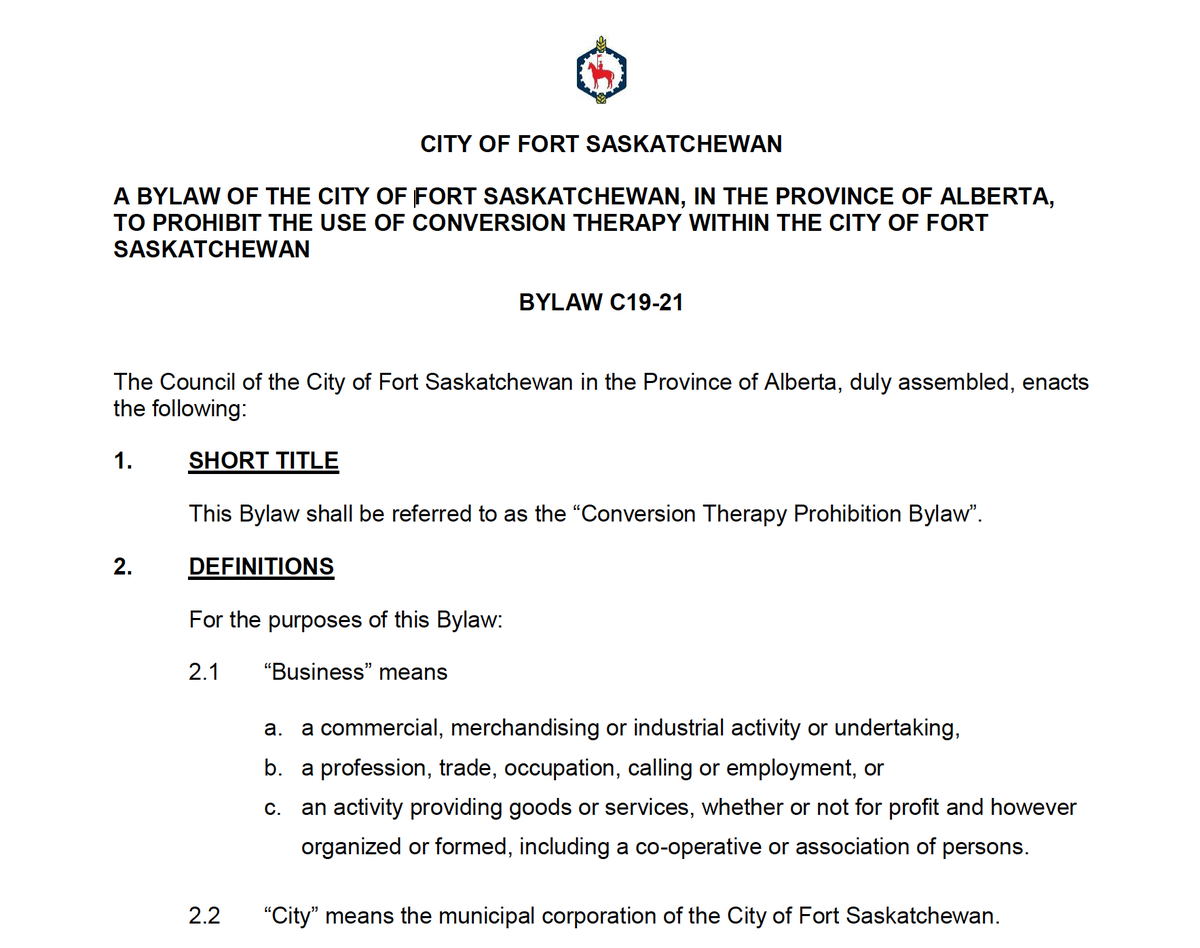 KristopherWells's tweet image. Congratulations to Fort Saskatchewan in becoming the most recent municipality in Canada to pass a Conversion Therapy Prohibition Bylaw! Unanimous support! 

This bylaw is one of the strongest and most comprehensive in Canada. #CdnPoli #FortSask #AbPoli #LGBTQ2