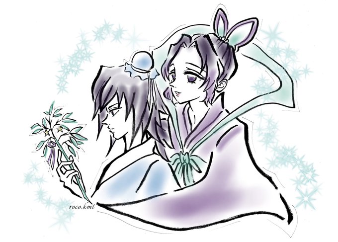 roco.kmtさんがTwitterに投稿した胡蝶しのぶ(鬼滅の刃)のイラスト。