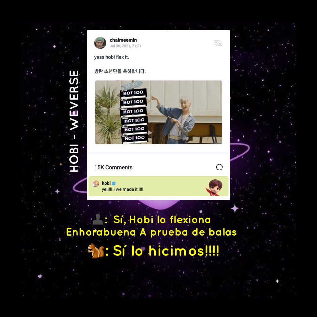 ARMYLATAM12's tweet photo. [ 📄 Hobi - Weverse ]

👤OP: Si, Hobi lo flexiona enhorabuena a prueba de balas
🐿️: Sí lo hicimos!!!!

@BTS_twt https://t.co/3YjdNyt5Kc