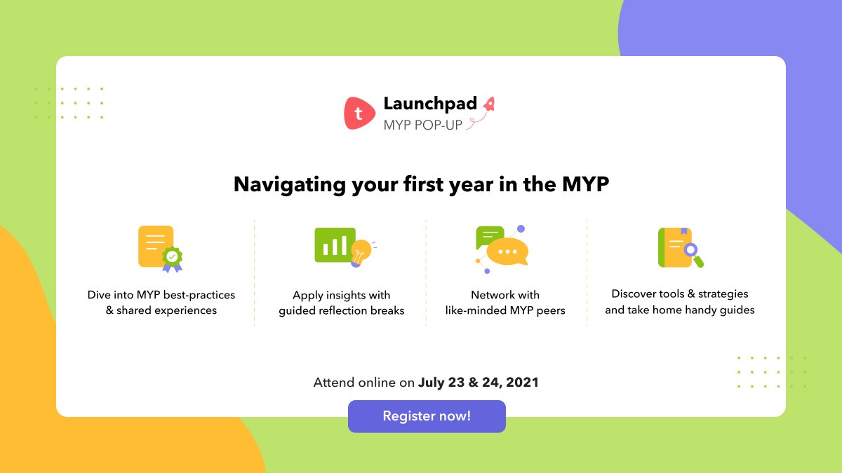 I'm looking forward to leading the a #ToddlePopUp event in a few weeks. The: #MYPLaunchpad workshop is for teachers who are new to the MYP. Registration is free, but space is limited. Click here to for more information and to register: bit.ly/2TnOiFb
#MYPChat #IBMYP
