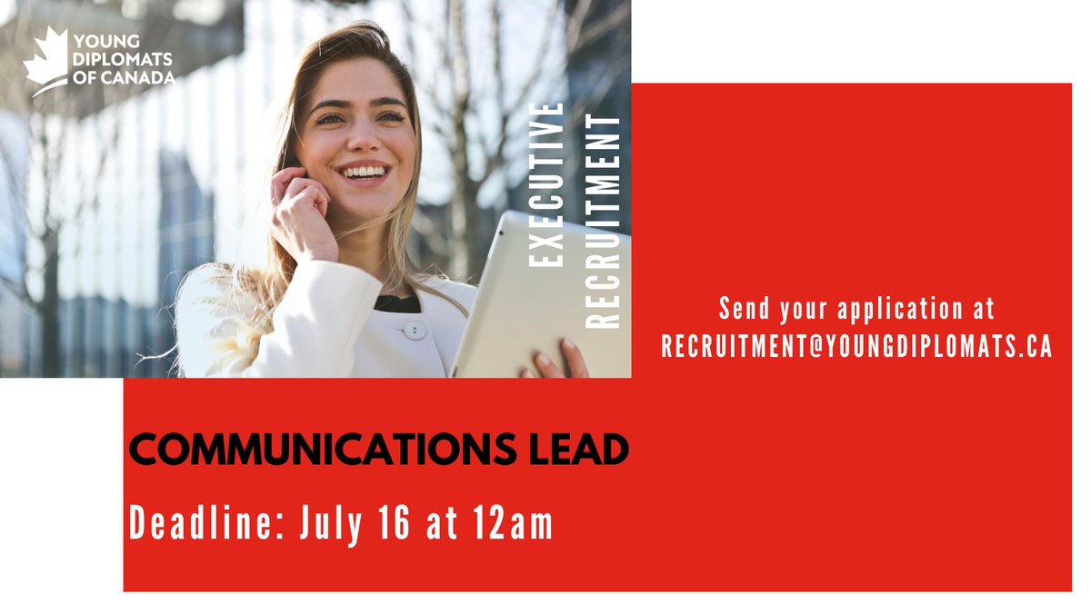 Our Executive team is looking for a talented communications strategist! 
If you'd like to further your career in not-for-profit management, we'd love to hear from you! Apply before July 16 at midnight, at: youngdiplomats.ca/apply !