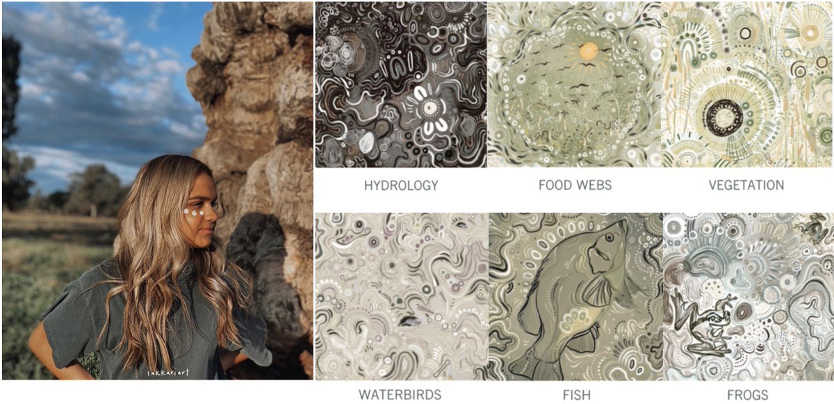 Last year we shared Gamilaroi artist, Lakkari Pitt's, cultural expression of the <a href="/FlowMERprogram/">The Flow-MER Program</a> ecological indicators. 

This time we want to share a little more about the artist, herself. Hit the link for our Q&amp;A with Lakkari: bit.ly/3jVCXqV

#NAIDOCWeek #HealCountry