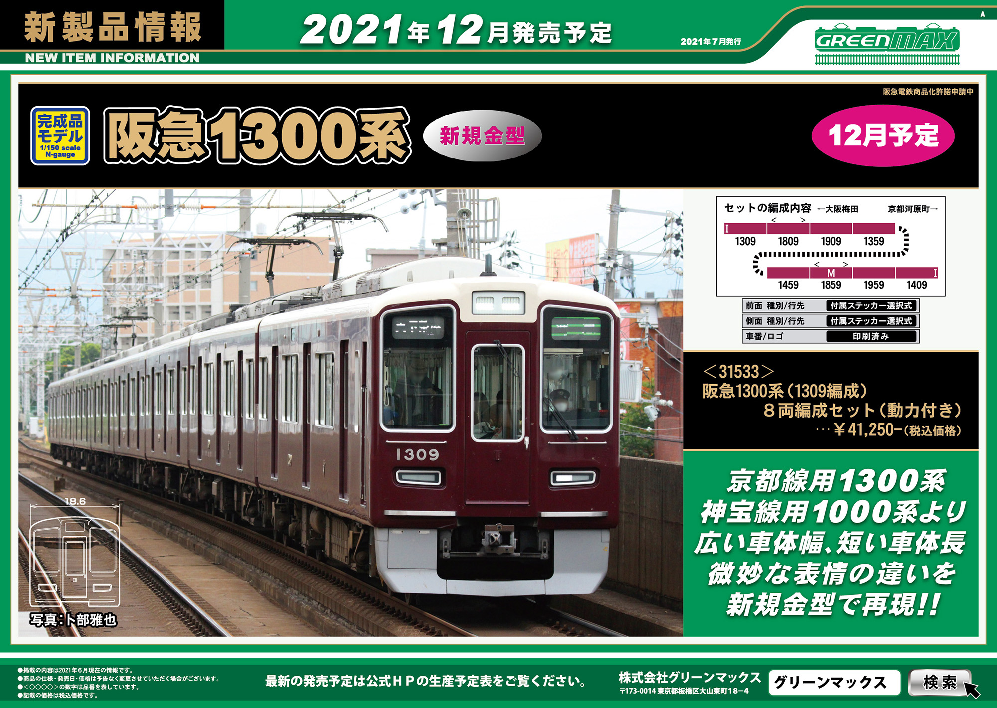 精密加工グリーンマックス阪急8000系8000f 復刻仕様 8000系車両誕生30