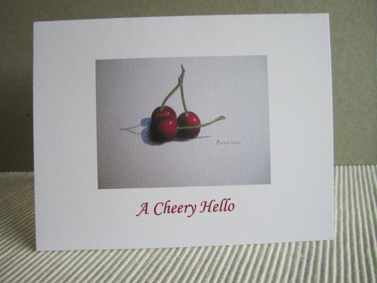BonnieLouLane's tweet photo. Three Cherries in Fine Art Detail - "A Cheery Hello" - Two Note Cards With Matching Envelopes https://t.co/cxB95C27Y5 #EtsyTeamUNITY #TMTinsta #Handmade #CherryDrawing https://t.co/K2DyUMAMHd