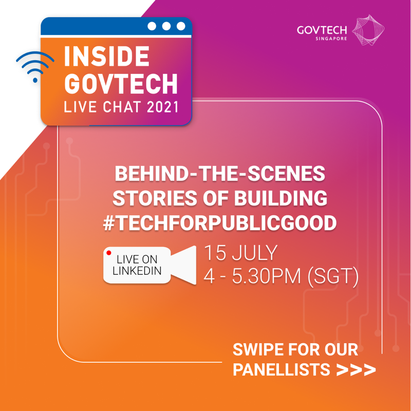 GovTechSG's tweet photo. Join our #InsideGovTech Live Chat where GovTechies from our five capability centres share their team’s culture, and what a typical day at work day looks like!
🗓 15 July (Thu) , ⏰ 4 - 5.30pm (SGT)
#TechforPublicGood #TechJobs