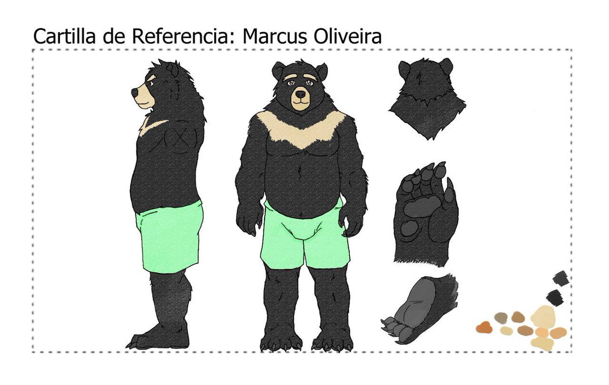 Marcus_OS1's tweet image. The reference sheet I made for my fursona. It is based on the asian black bear.