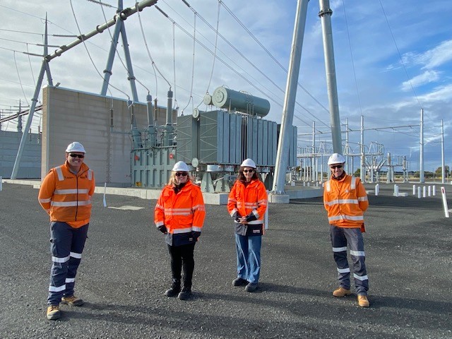ESV CEO Leanne Hughson and Commission Chairperson Marnie Williams, along with Glen Thomson and John Ford, tour the Elaine Terminal Station, the centre for transmission for several wind farms in Victoria’s southwest.