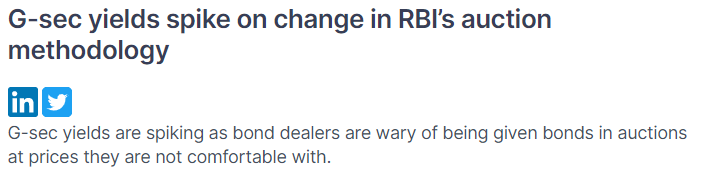 G-sec yields spike on change in RBI’s auction methodology
inrbonds.com/reports/Resear…
@arjunparthasara
 
#right_mf
#Corporatebonds #capitalmarkets #MasalaBonds