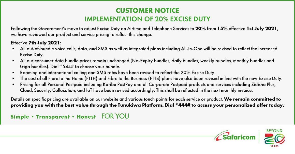 Customer Notice on the Implementation of the 20% Excise Duty.