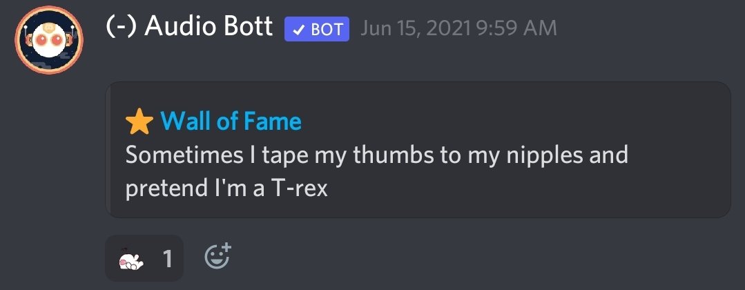 Auditoryum's tweet photo. Auditoryum Hall of Fame: 
"Sometimes I tape my thumbs to my nipples and pretend I'm a T-rex" #discord #nsfw #asmrvoiceacting #eroticaudio #GirlWHY https://t.co/g4HHZy3JXK